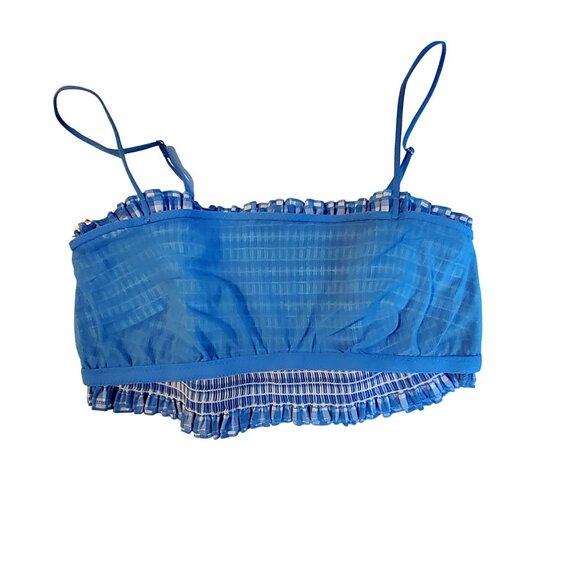 Colsie Blue Plaid Smocked Crop Top With Ruffle Trim Lightweight and breathable M - Picture 11 of 11